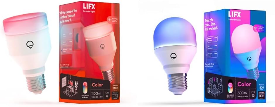 LIFX Color Wi-Fi Smart LED Light Bulbs (1100 Lumens) and (800 Lumens)