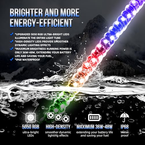 Image of 2PCS 5FT Whip Lights with Spring BaseSpiral RGB LED Whip Light with App & RF Remote ControlRGB Chasing /Dancing Lighted Antenna Whips for UTVATVRZRSXSCan-AmJeep TruckPolaris Dune Buggy HZ50150