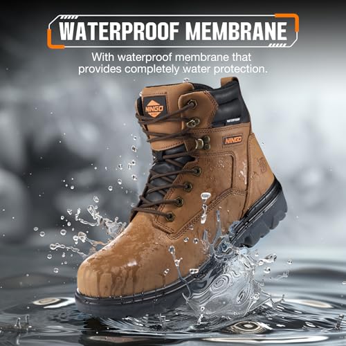 Image of NINGO Work Boots for Men, Steel Toe Waterproof Boots with Puncture Proof, Oil & Slip Resistant, Comfortable Mens Construction Boot with EH Protection, Leather Shoes for Industrial