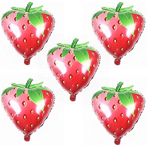 HORUIUS Strawberry Balloons Fruit Strawberry Foil Mylar Balloons for Baby Shower Strawberry Themed Party Birthday Decoration Supplies 28 inch 5PCS Cover