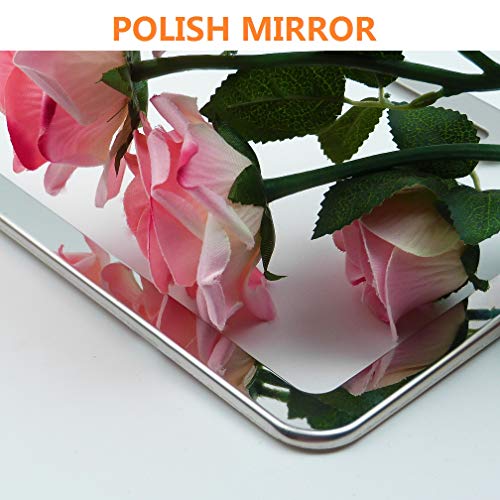2 Pcs Thick Stainless Steel Polish Mirror License Plate Frames, Slim Car Licence Plate Holder Covers With Bolts, Washers And Screw Caps For Us Standard (2 Holes Silver Slim) #TOP2