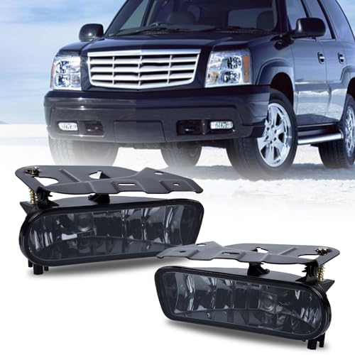 CHEDA Fog Lights Assembly Compatible with 2002 2003 2004 2005 2006 Cadilliac Escalader W/Bulbs Replacement Left&Right Sides 2PC Set(Smoky lens)
