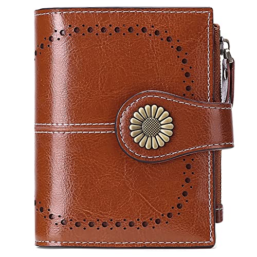 Image of SENDEFN Small Womens Wallet Leather Bifold Card Holder RFID Blocking with Zipper Coin Pocket