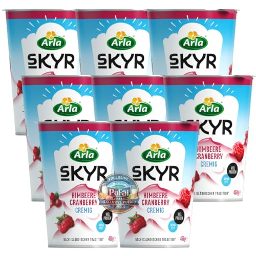 PUFAI Bundle Arla Skyr Himbeer-Cranberry 450 g x 8 | Frisches Milchprodukt nach isländischer Art | Kühlpflichtiges Vorratspack