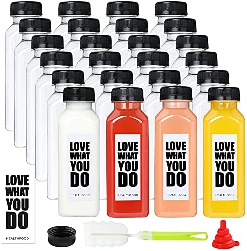 Wjzhfwzt 10oz Empty Juice Bottles with Caps, Pack of 24 Reusable PET Plastic Clear Water Bottle Recyclable Drink Bulk Containers with Leak-Proof Lids for Juice Water Milk and Beverages