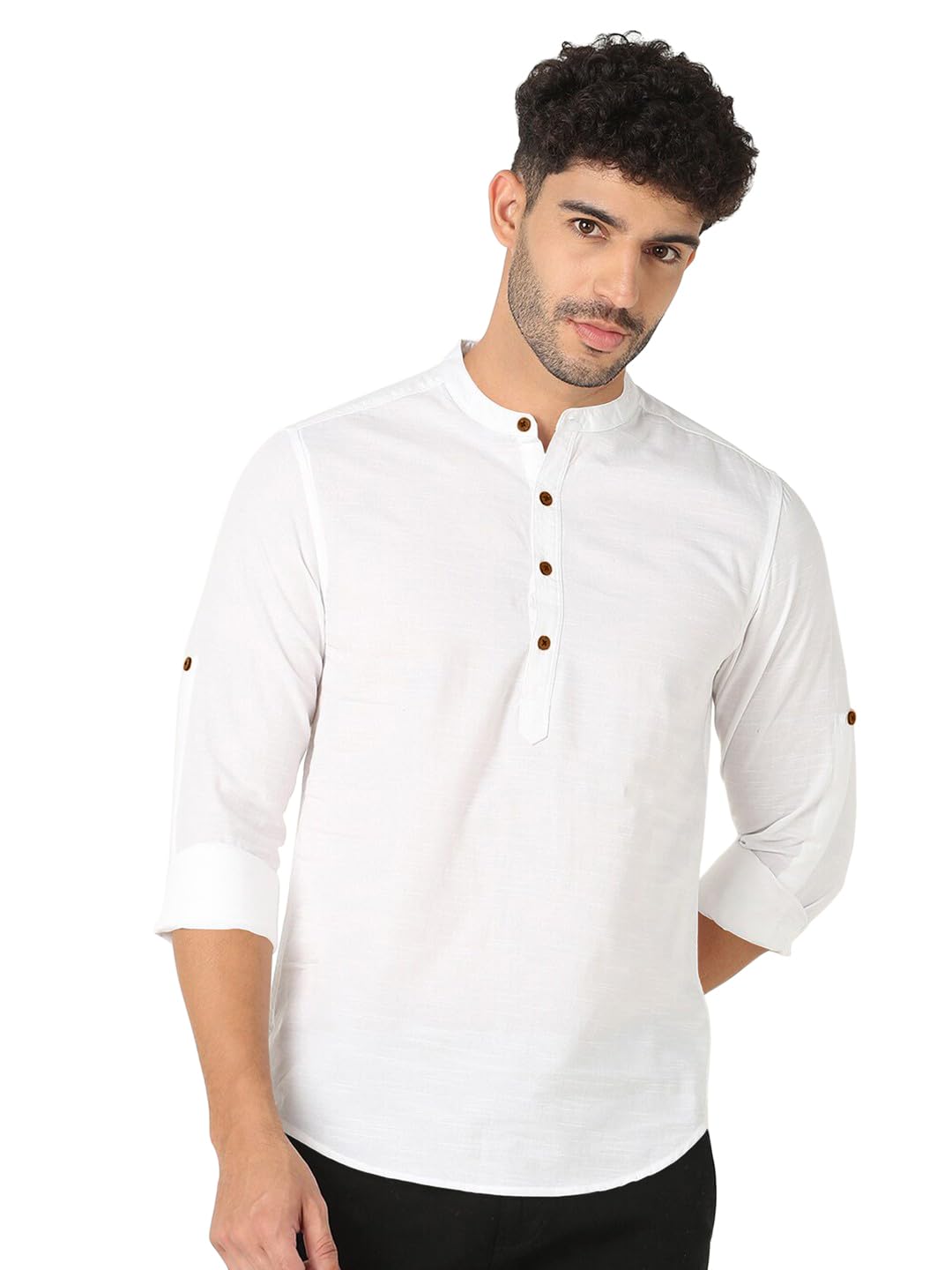 zombom Men's Cotton Blend Full Sleeve Straight Kurta Shirt Regular Fit Short Kurta for Men-picture-11