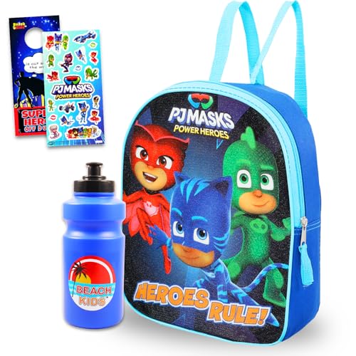 Disney PJ Masks - Mini mochila para niños – Paquete con mini mochila escolar de 11 pulgadas para niños pequeños más botella de agua, calcomanías, más | Mochila pequeña PJ Masks para niños y niñas