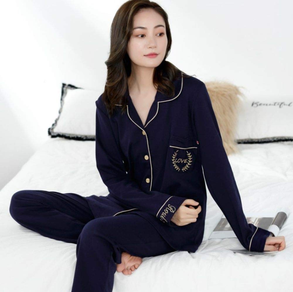 Conjunto De Pijamas De Mujer,Invierno 100% Algodón Conjunto De Pijamas Suaves Ropa De Dormir Clásica De Color Sólido Con Bolsillos Mangas Largas Conjunto De Pijamas Ropa De Dormir Acogedora Ropa D