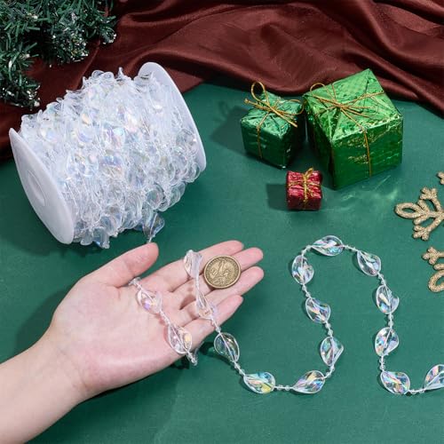 PH PandaHall 19m Kristallperlengirlande Blättergirlande Aus Acrylperlen Hängende Weihnachtsdekoration Klare Perlen Kettenbesatz Für Weihnachtsbaum Hochzeit Winter Weihnachtsfeier Blumenstrauß Dekor