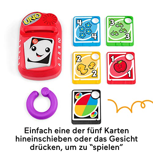 FISHER-PRICE Lernspaß Baby UNO – elektronisches UNO-Lernspielzeug in Babygröße, mit lustigen Lichtern, Geräuschen und Musik, für unterwegs, biligual, ab 6 Monaten/ 1 Jahr, HHG91 – Bild 5