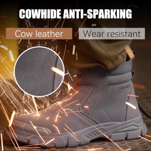 Image of GLANOUDUN Steel Toe Boots for Men Welding Work Boots Indestructible Mens Safety Toe Boot Zipper Construction Boot Laceless Welder Footwear