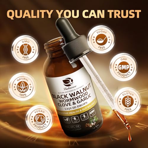 Image of Lukaree Wormwood Black Walnut Clove Cleanse for Humans Tincture - Rapid Gut Detox & Digestive Health with Garlic Pumpkin Seeds Soursop Oregano, 10:1 Ultra-Concentrated Liposomal Tech 98% Absorption
