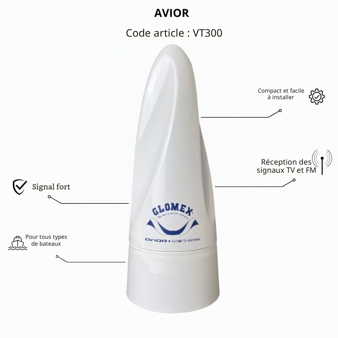 Nordwest-Funk VT300 GLOMEX Antenne TV pour DVB-T/DVB-T2 Blanc