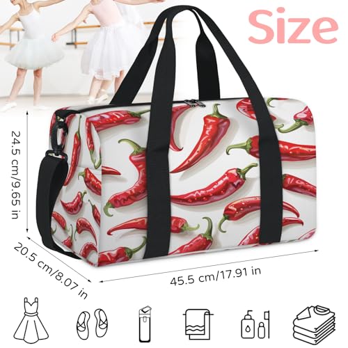 Chili Pepper Sports Duffle Bag for Women Men Waterproof Overnight Weekender Bag with Adjustable Strap Travel Tote Bags for Beach Yoga Work Dance Swim2