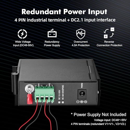 Switch Industrial Gigabit PoE de 6 Puertos MokerLink con Riel DIN, 4 Puertos PoE 100/1000Mbps, Estándar IEEE 802.3af/at (PoE+), 1 Uplink Gigabit, 1 SFP, Montaje en Riel DIN y Pared, Carcasa de Metal Negro miniatura 4