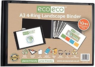 eco-eco A3 95% Recycled 4-D Landscape Ring Binder File Folder, Artwork Portfolio, eco088