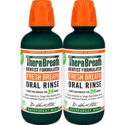 TheraBreath Fresh Breath Oral Rinse, Rainforest Mint, 16 Ounce Bottle (Pack of 2), Pack of 2 (16 Ounce)