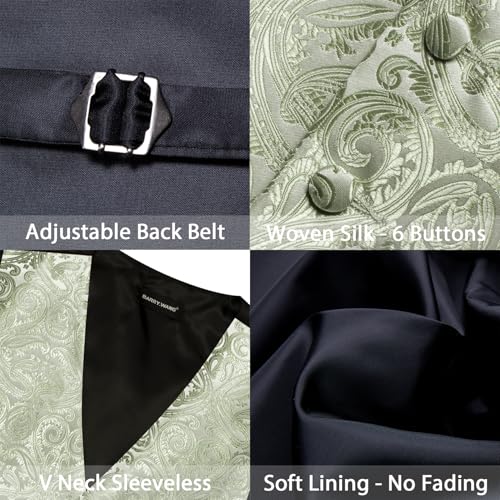 Image of Barry.Wang Men's Suit Vest Tie Bowtie Set Formal Silk Paisley Waistcoat Hanky Cufflinks Lapel Pin Set Wedding Party 7PCS