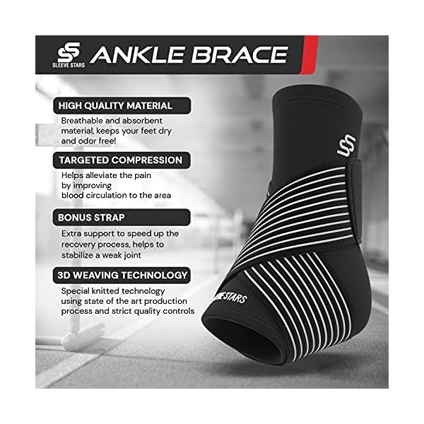 Sleeve-Stars-Ankle-Brace-for-Plantar-Fasciitis-Ankle-Wrap-Heel-Brace-for-Heel-Pain-Ankle-Support-and-Ankle-Protector-Foot-Brace-Ankle-Brace-for-Women-and-Men-Heel-Spur-Brace-Ankle-Sleeve-Single Sleeve Stars Ankle Brace for Women & Men, Achilles & Plantar Fasciitis Relief Compression Sleeve, Foot Brace with Ankle Support Strap, Heel Protector Wrap for Pain, Tendonitis & Sprain (Single/Black)
