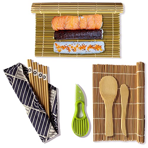 HOUSEVAG® Make Maki Kit Sushi 10 Pezzi in Bamboo sushi kit Sushi Maker per Cibo Giapponese con Bacchette Giapponesi Set Sushi Certificato Omaggio Ricettario E Video Tutorial