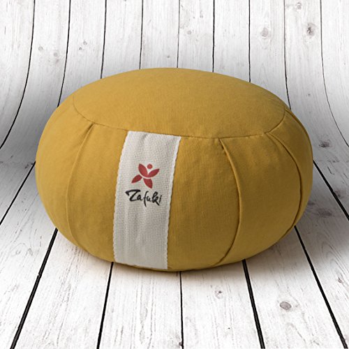 ZAFUKI Cojín Redondo Yoga, Amarillo, Relleno de cáscara de espelta (