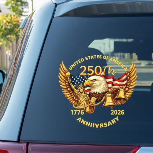 Image of 2pcs 250th Anniversary USA Car Window Decal Eagle Wings Sticker | 1776-2026 American Independence Commemorative Decals USA Patriotic 4th of July Vinyl Bumper Stickers for Car Truck 10 inch