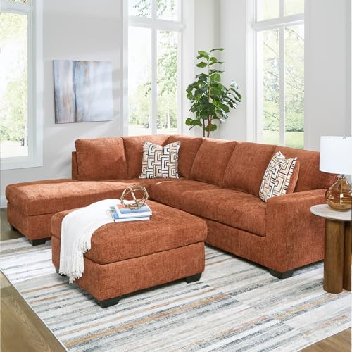 Image of Signature Design by Ashley Orange Sectional Couch with Chaise, Aviemore