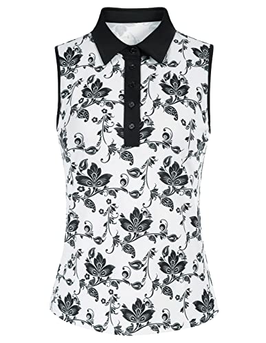 Jack Smith Golf Shirts Women Sleeveless Print Golf Tennis Shirt Horse Riding Equestrian Shirt Uv Protection(Black Floral,L) #TOP21