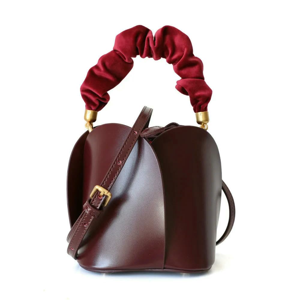 Bolso Tipo Cubo para Mujer, de Piel auténtica, Liso, Tipo Bandolera, de Lujo, con Forma de Flor
