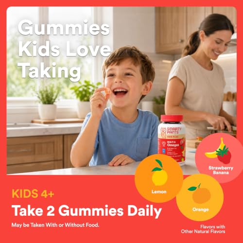 SmartyPants Kids Multivitamin Gummies with Omega 3 DHA/EPA, Vitamins D3, C, B12, B6, A, K, and Zinc, Gluten Free, Clean Label, Three Fruit Flavors, 60 Gummies (30 Day Supply) - image 8