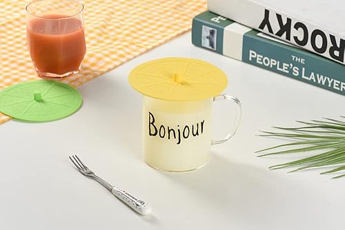 Vista 5 de Paquete de 4 bonitas tapas de silicona para tazas, diseño creativo de limón fresco de frutas frescas, de goma de grado alimenticio, tapa de succión