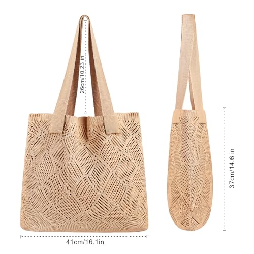 Image of COOKOOKY Lined Crochet Tote Beach Shoulder Bag Women Casual Work Shopping | Lined crochet tote with soft structure, perfect for beach, work, shopping. Roomy & lightweight for daily use.