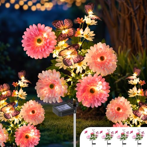 Solar Garden Light 4 Packs with 120 LEDs, Daisy and Butterfly