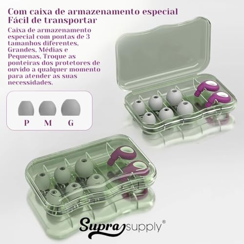 Tampão De Ouvido Protetor Auricular Com 3 Tamanhos De Plug (Roxo)