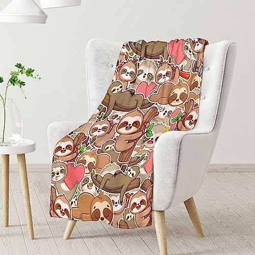 Mercuryelf Sloth Throw Blanket - Soft, Fuzzy & Warm - 50x60 Inches Flannel Blankets for Living Room, Sofa - Brown Novelty Throws Gift for Teens