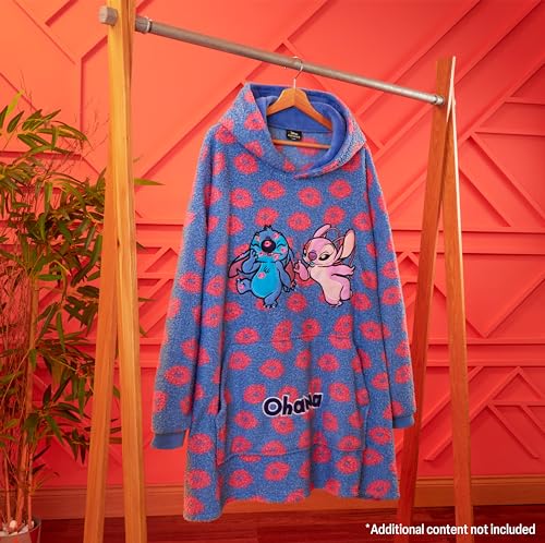 Disney Stitch Womens Fleece Hoodie, Oversized Fleece Poncho - Gifts for Her (Blue Stitch/Angel)