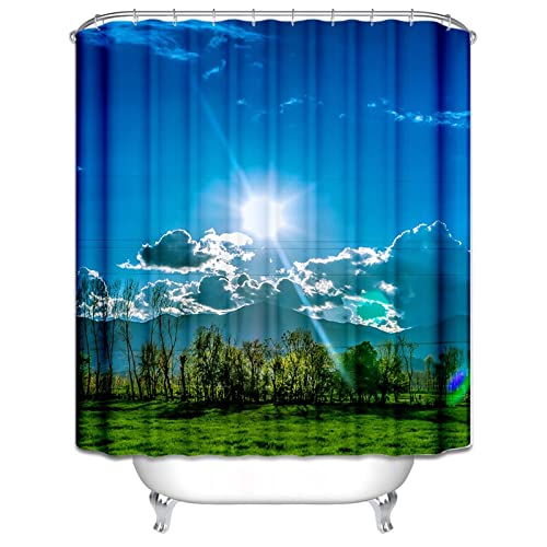 Rideau de douche polyester KnSam bleu vert 180x200cm grand format lavable pour baignoire