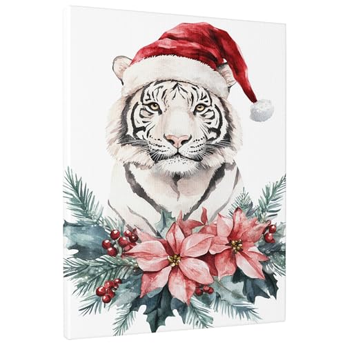 Toile murale tigre de Noël, blanc et noir, hiver, décoration esthétique pour salon, chambre à coucher, bureau, sans cadre, 40,6 x 50,8 cm