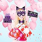 36 PCS Birthday Photo Booth Props Party Supplies Holiday Picture Decorations Photo Booth Props for Birthday Party Favors Pose Sign Kit Fun for Party (Purple and Black) - Image 5