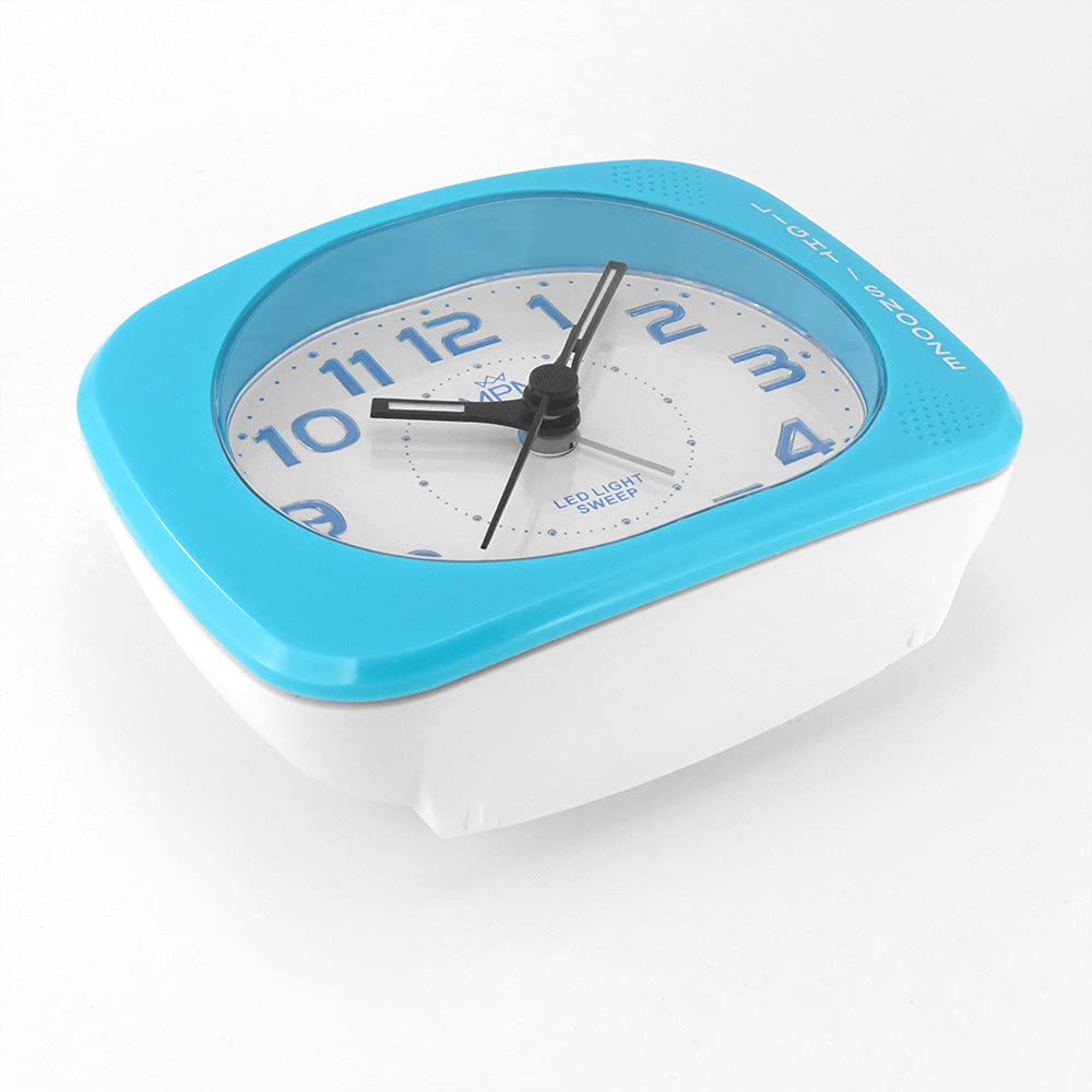 PM Company MPM Sveglia a mano in plastica dai colori vivaci con allarme ripetuto e amplificante. LED al quarzo scorrevole, funzionamento silenzioso, 1 batteria AA a penna, 102 x 78 x 42