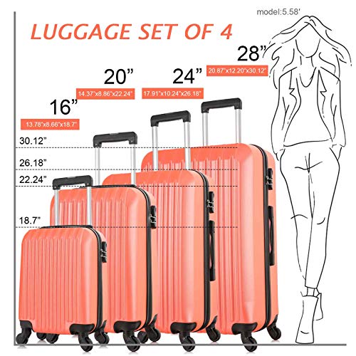 Apelila 4 Piece Hardshell Luggage Sets,Travel Suitcase,Carry On Luggage with Spinner Wheels Free Cover&Hanger Inside4PC (Orange)