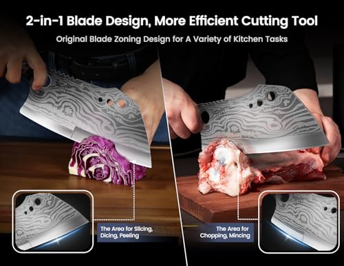 Meat-Cleaver-Chef-Knife-with-Sheath-77-Inch-Butcher-Knife-with-Herb-Stripper-Chopping-Knife-Heavy-Duty-Bone-Cutting-Damascus-Pattern-Full-Tang-Wood-Handle-Mothers-Day-Gifts