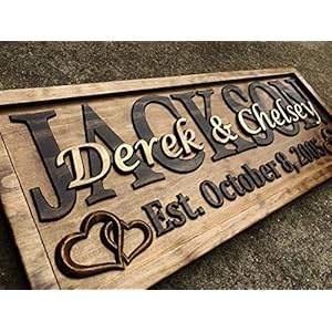 Personalized Wedding Gift Last Name Established Sign Family Name Signs Custom Wood Sign Carved Wood Decor 3D Hearts Couples Sign 5 Year Anniversary Gift
