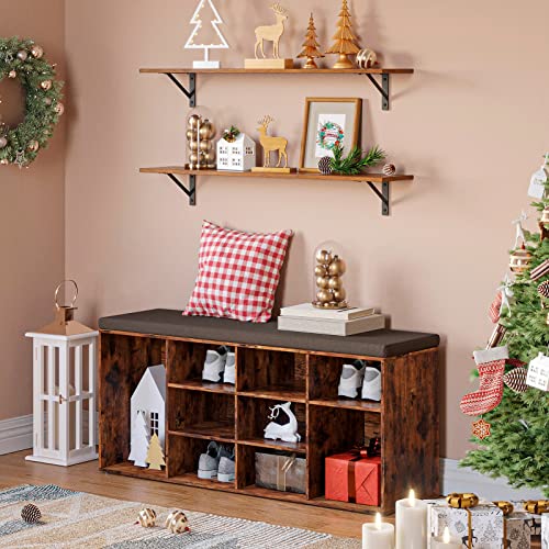 DINZI-LVJ-Shoe-Storage-Bench-with-Cushion-Cubby-Shoe-Rack-with-12-Cubbies-Adjustable-Shelves-Multifunctional-Shoe-Organizer-Bench-for-Entryway-Mudroom-Hallway-Closet-and-Garage-Rustic-Brown DINZI LVJ Shoe Storage Bench with Cushion Cubby Shoe Rack with 12 Cubbies Adjustable Shelves Multifunctional Shoe Organizer Bench for Entryway Mudroom Hallway Closet and Garage Rustic Brown