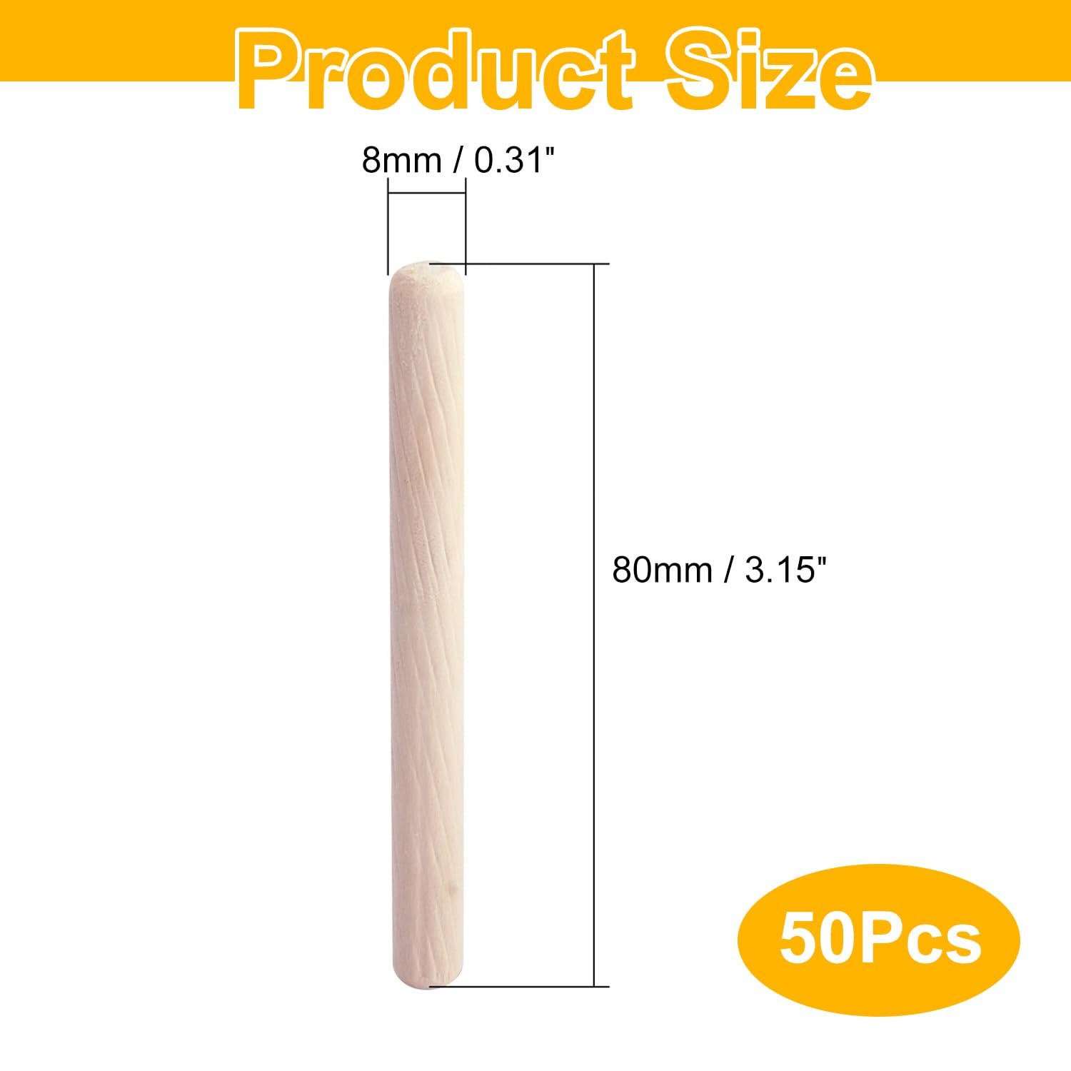 MroMax 8 x 80 mm Tassello in legno Forno essiccato scanalato legno duro smussato 50pcs
