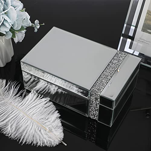 Hipiwe Diamante Glass Jewelry Box Silver Mirrored Trinket Organizer Treasure Chest Box Storage Decorative Box Luxurious Gift For Women Girls #TOP1