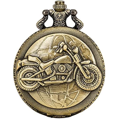 Keller & Weber Vintage Motorcycle Pocket Watches for Men, Pocket Watch with Chain, Motorbike Gifts for Men Dad, Valentines Gifts, Birthday Gifts, Necklace Gifts for Women, Gift Box and Card Cover
