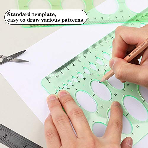 2Pcs Drawing Templates, Geometric Drawings Templates, Plastic Clear Green Plastic Rulers, Engineering and Designing Rulers with 1 Pack of Tape Measure for Architecture, Studying, Office, - Thumbnail 6