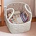 Boho Fabric Storage Basket Quilted Floral Print Baskets Organizer Bin with Handles for Home, Picnic, Shopping (Green, L)