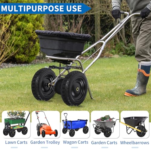 Image of 13 Inch Flat Free Wheels Tires 4.00-6 Solid Replacement with Universal 5 /8 inch Axle Bore Hole, 16 Spacers and 8 Pins, for Wheelbarrow, Garden Wagon, Hand Truck, Trolley, Lawn Mower, 4 Pack
